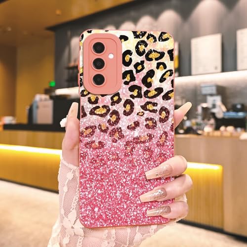 CASBST Capa para celular Samsung Galaxy A25 5G, design de estampa de flores da moda, capa de silicone líquido, fina, à prova de choque e resistente a arranhões para Samsung A25 – Glitter de leopardo