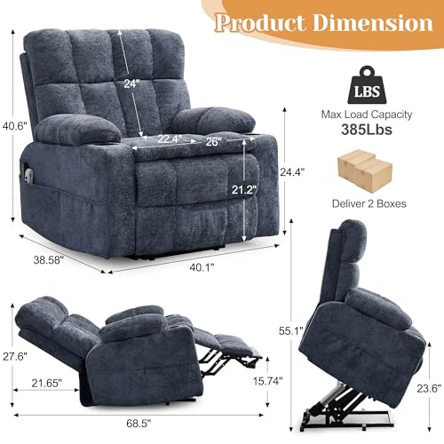 Image of Korser Oversized Dual Motor Power Lift Recliner for Elderly with Massage and Heat, Extra Wide Recliner Chairs with Adjustable Headrest, Electric Lift Chair with Storebox Cupholder, USB Ports
