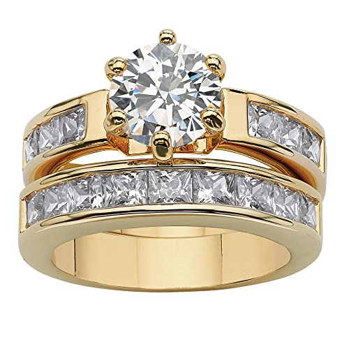 PalmBeach Yellow Gold-Plated Round Cubic Zirconia Channel Set Bridal Ring Set Sizes 5-10