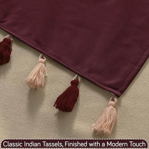 Image of HOKIPO Sofa Cover Mat with Tassel for 1 /2 /3 Seater & L Shape Sofa | DIY Sofa Cover Set | Dyed Holland Velvet | 'TasselTone Series' 70(W) x 180(L) cm |Wine Red (IN-1109-MRN)