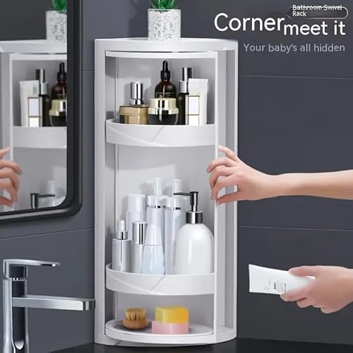 Modern 3-Tier Utility Rack 360 Rotatable Multipurpose Wall Mounted Hanging Storage for Bathroom Kitchen Bedroom Utility Racks, Fragrance-Free Uncharged Cosmetic Storage Punch-Free Cabinet - Image 5