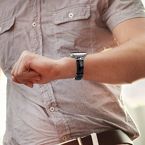 Image of Leather Band Compatible with Apple Watch Bands for Women, Dressy Fancy Strap for iWatch Series 11 /10 /9 /8 /7 /6 /5 /4 /3 /2 /1 /se /Ultra /Ultra 2(49mm 46mm 45mm 44mm 42mm,Black /Silver)