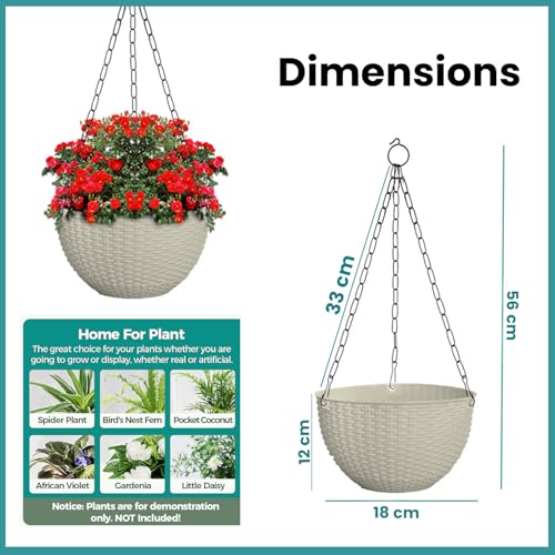 Image of Go Hooked Plastic Hanging Pot, White, Pot Diameter-7.1 Inch, Pot Height-4.8 Inch, Pot Thickness-3 mm, Chain Length-13 inch Approx., 5 Pieces