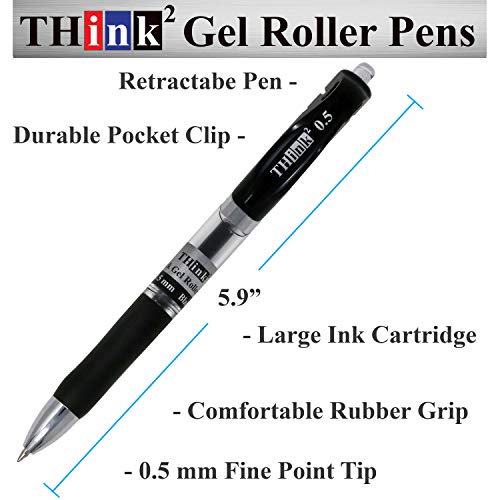 Image of [24 Pens - 3 Colors] Think2 Retractable Gel Pens. (18 Black, 3 Red, 3 Blue) Fine Point (0.5mm) Rollerball Pens with Comfort Grip.