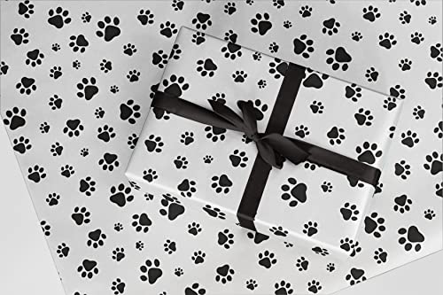 Paw Prints - Black and White - Gift Wrapping Paper - 24'x10'
