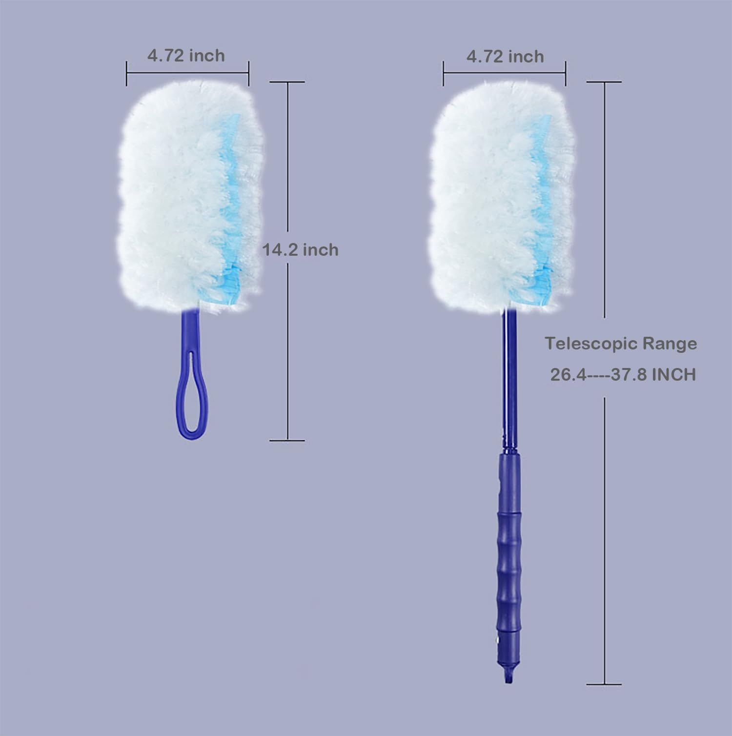 SUZZYVINE Disposable 360 Degrees Duster with a Long Handle Plus a Short Handle, 12 Count Duster Refills,Blue and White