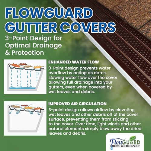 Image of FlowGuard USA Made Professional DIY 6 Inch 50-Year Gutter Cover System - Brown - Aluminum Gutter Guards - 102 Feet - by FlexxPoint