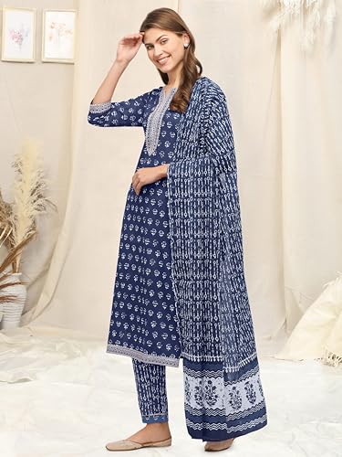 Image of MIRCHI FASHION Pure Cotton Straight Kurta Set with Dupatta | 3 Piece Ethnic Kurta Pant Set Office Wear Salwar Kurta Set for Women