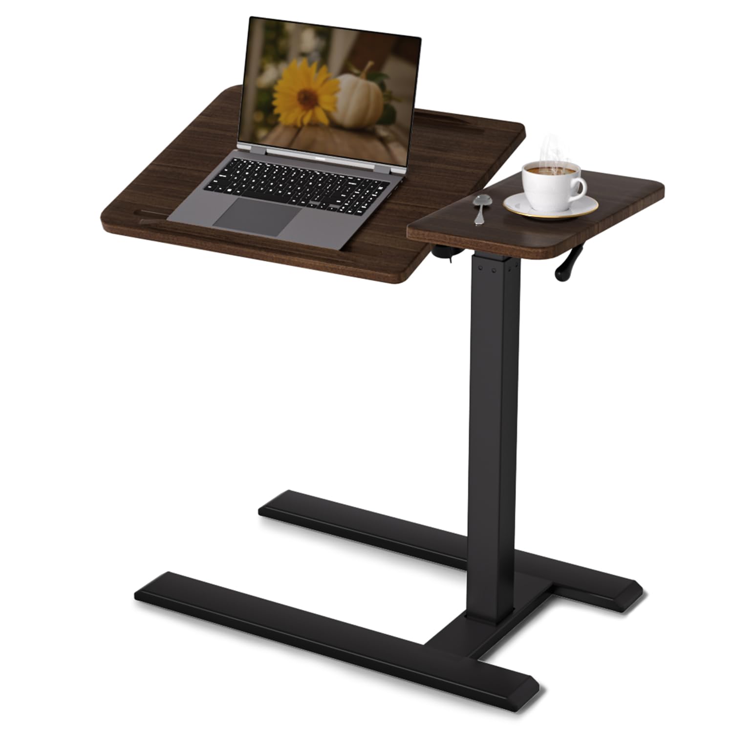 SIHOO D01 tavolino da letto-Scrivania Regolabile Altezza con Ruote,Comodini camera,Sistema Pneumatico, Montaggio Rapido e Qualità Eccellente per Casa/Ospedale (Legno di noce scuro)