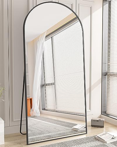 Image of Koonmi 34 inchx76 inch Arched Full Length Mirror, Black Large Floor Mirror with Aluminum Alloy Frame Standing Hanging or Leaning Wall-Mounted Full Body Mirror for Living Room and Bedroom