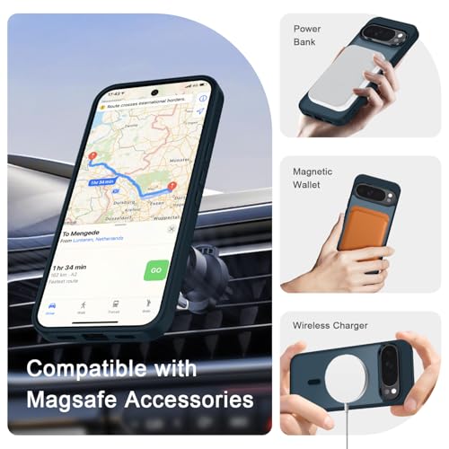 Image of for Google Pixel 10 Pro XL Case, Matte Magnetic Phone Cover [with 1 Screen Protector] [Support for MagSafe] [Shockproof Military Grade Protection] Translucent Frosted Back, Navy Blue