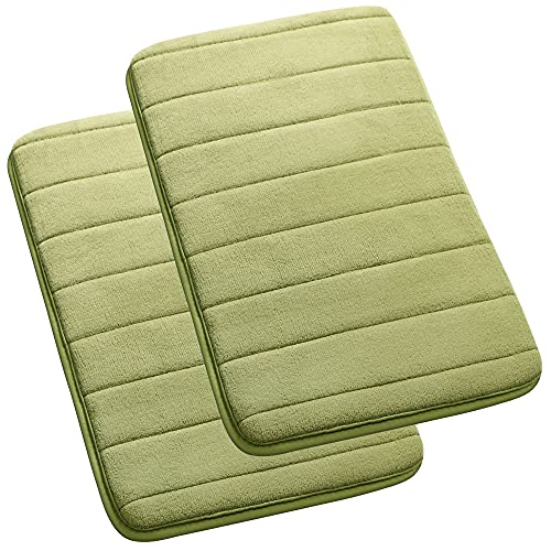 PiccoCasa Memory Foam Bath Mat 2Pcs 17 x 24 Inches Non Skid Velvet Absorb Water Bath Rug for Bathroom Kitchen Soft Carpet Yellow Green