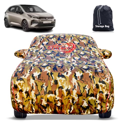 Image of car Cover for Tata Altroz 2020-2026 Models |100% Waterproof All Weather Protection | Full Body Cover, Mirror & Inner Cotton Triple Stitched Cover, Adjustable Belt Bottom Elastic (Jungle Print)