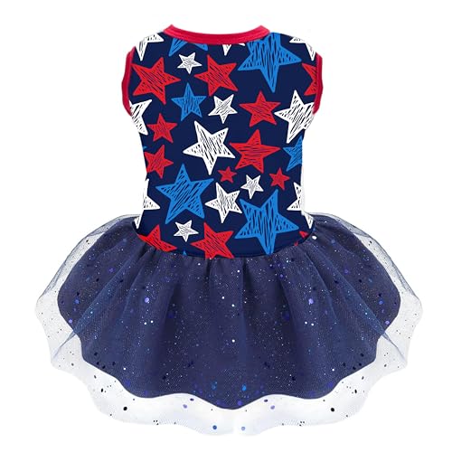 4th of July Dog Dress Patriotic Red White Blue Star Tutu Dress for Small Dogs Independence Day Dog Outfit Mesh Costume Skirt for Puppies and Cats