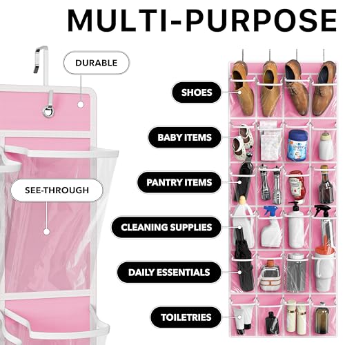 Simple-Houseware-24-Pockets-Large-Clear-Over-the-Door-Shoe-Organizer-Pink-56-x-225-4-Durable-Metal-Hooks-5-x-9-Pocket-Size-Multipurpose