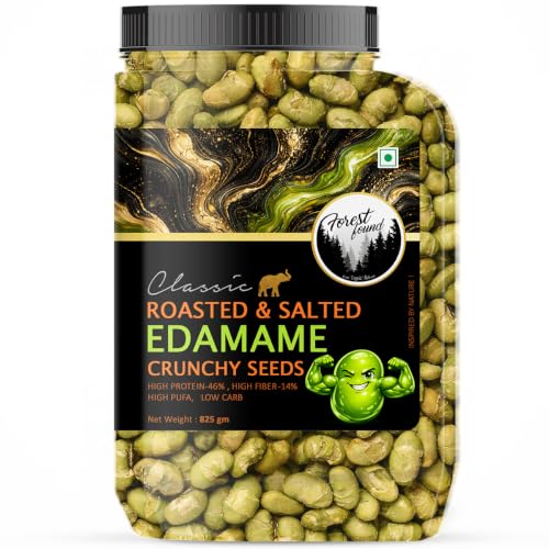 Image of Forest Found Roasted Salted Edamame (825g) | Protein (46%) & Fiber (14%) | Oil-Free, Vacuum Roasted Crunchy Green Soybeans | Healthy Low Carb, Plant-Based Snack | Young Green Soybeans