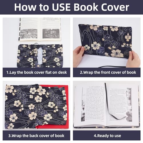 NICENEEDED Flower Stretchable Book Cover, Gold Line Book Sleeve - Image 3