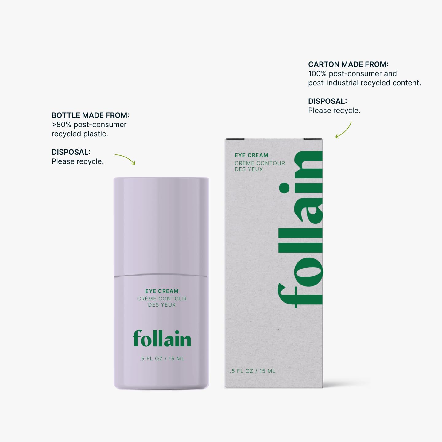 Follain 5% Vitamin C + Caffeine Brightening Eye Cream for all Skin Types | Visibly Reduce Dark Circles, Puffiness, & Wrinkles - Clean Beauty, Daily Hydrating Eye Treatment - Vegan & Cruelty-Free