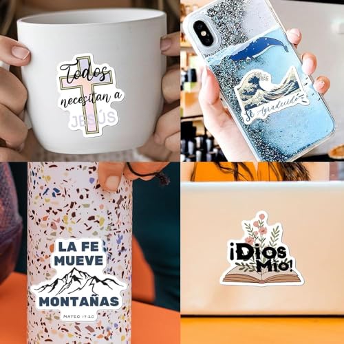 Image of Spanish Christian Stickers - Pegatinas Cristianas con Versiculos Biblicos for Water Bottles, Bible Journaling & Laptop - Religious Faith Gifts for Women Men & Teens