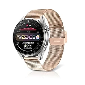 Rosok Armband Kompatibel mit Huawei Watch GT 3 46mm/ GT Runner/ GT 2 46mm/ GT 2e/ GT 42mm/ GT 46mm, 22mm Mesh Gewebte Edelstahl Metall Uhrenarmband Ersatzband für Huawei Watch 3/3 Pro – Roségold