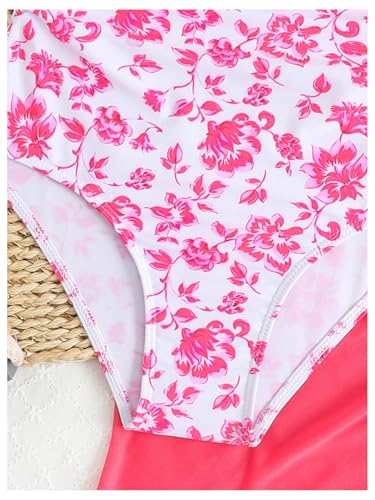 Image of Milumia Girl's Floral One Piece Swimsuit Spaghetti Strap Swimwear with Cover Up Skirts