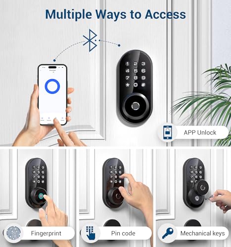 TEEHO TE342 Fingerprint Smart Keyless Entry Door Lock with Keypad, Bluetooth App Remote Control - Electronic Deadbolt for Front Door - Auto Lock - Matte Black - image 2