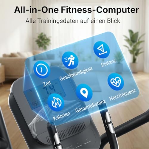 MERACH Crosstrainer für Zuhause mit 47 cm Schrittlänge, Ultraleise Ellipsentrainer mit Magnetwiderstand, 8 Widerstandsstufen, für Effektives Ausdauertraining, Eigener App, Belastbar Bis 180 kg