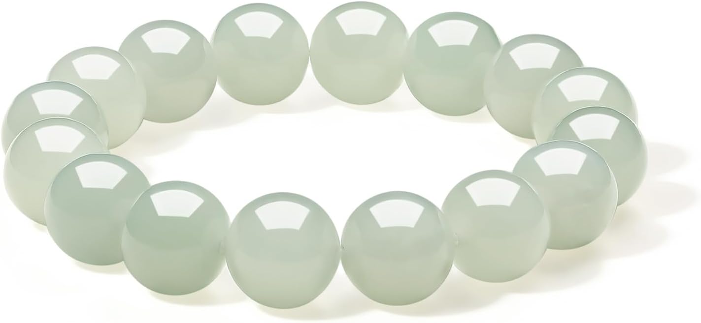 ZHOU LIU FU Hetian Jade Bracelet Nephrite Beaded Bracelets Stretch Bracelet Round Bead Polished Luxury Natural Gemstone Jewelry Gift for Women Men
