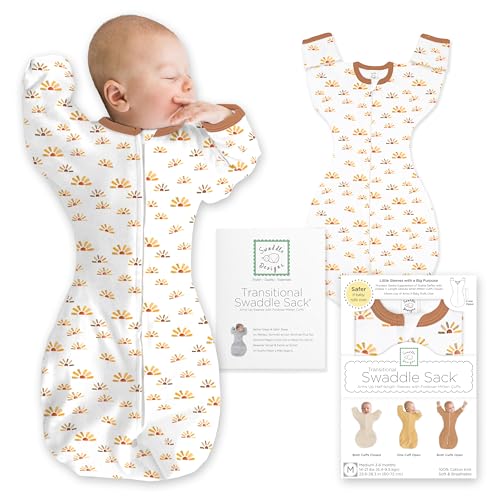 Image of SwaddleDesigns Transitional Swaddle Sack, Arms Up Half-Length Sleeve & Mitten, Most Gradual Transition Swaddle for Newborn