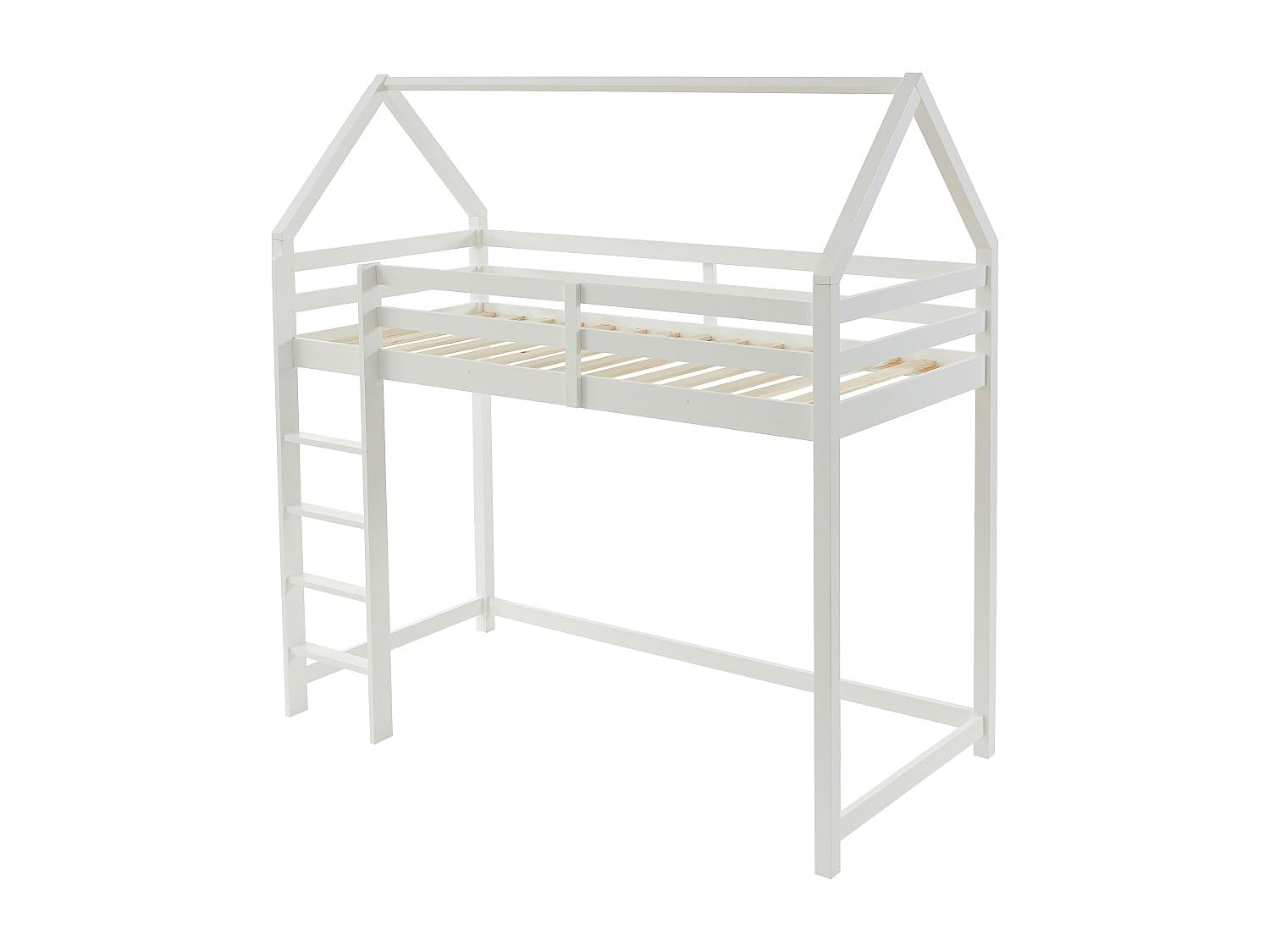 Vente-​unique - Lit Mezzanine cabane 90 x 190 cm - Pin Massif - Blanc - TARZIA - pour Enfant