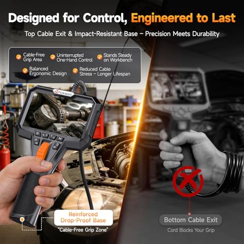 Image of FOXWELL Y400 Two-Way Articulating Borescope with Light, 0.24in Ultra-Slim Probe, 220 Articulation, IPS HD Screen, Industrial Endoscope Inspection Camera for Automotive Engine, HVAC & Plumbing - 5.3FT