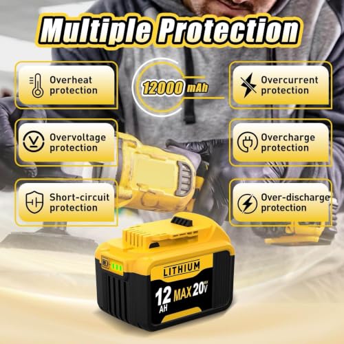 Image of DCB200 12000mAh 20V Replacement for Dewalt 20V Battery | Compatible with Dewalt 20V Max Battery 2 Pack Lithium DCB205 DCB203 DCB207 DCB201 DCB206 DCD /DCF /DCG Series Power Tools (2)