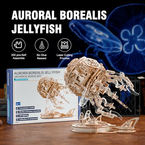 3D Wooden Puzzles for Adults, 3D Puzzle Model Aurora Jellyfish Toys Building Kits, DIY Wood Crafts Cool Toy Hobbies for Men Women, Creative Assembly Gifts - Image 4