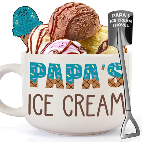 YEUYUQIU Papa Gifts for Grandpa - Christmas Gifts for Papa from Granddaughter Grandson, Ideal Birthday Gift for Grandpa - Papa's Ice Cream Bowl Shovel Set Present for Birthday Fathers Day Christmas