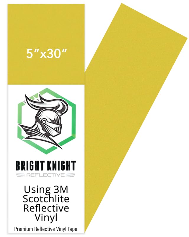 Image of Bright Knight Decals Yellow Reflective Vinyl Motorcycle Helmet Reflective Stickers 5x30, Made with 3M Reflective Tape Vinyl for Trailers, Cars, Bikes, Rims, Waterproof Yellow Reflective Tape