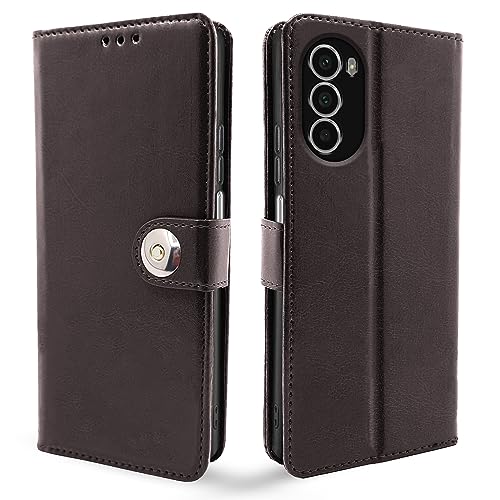 Image of Pikkme Moto G52 / G82 5G Flip Cover Leather Finish | Inside TPU with Card Pockets | Wallet Stand and Shock Proof | Complete Protection Button Flip Case (Coffee)