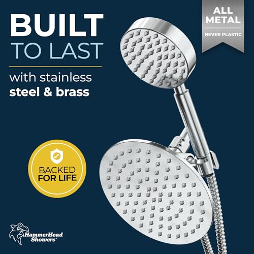 HammerHead-Showers-ALL-METAL-Dual-Shower-Head-Combo–CHROME–8-Inch-Rainfall-High-Flow-Shower-Head-Handheld-Shower-Head-High-Pressure-with-Hose-6ft-Hotel-Like-Double-Shower-Heads HammerHead Showers ALL METAL Dual Shower Head Combo–CHROME–8 Inch Rainfall High Flow Shower Head Handheld Shower Head High Pressure with Hose 6ft Hotel Like Double Shower Heads