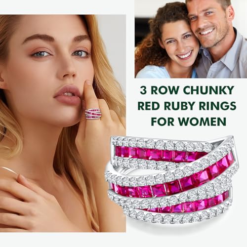 Crossover Statement Ring Wedding Bands 925 Sterling Silver Created Gemstone Chunky Wide Band Rings for Women Men Cocktail Anniversary Jewelry Size 6-10 (with Gift Box)3