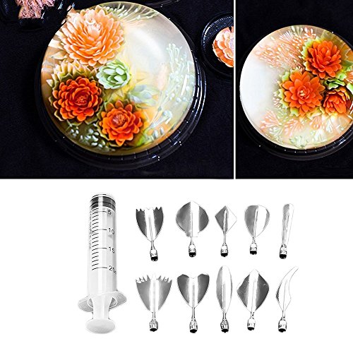 11pcs 3D Gelatin Jelly Cake Art Tools Set with Syringe Pudding Pastry Nozzles Stainless Steel Needles Tips Baking Pastry Kangkang