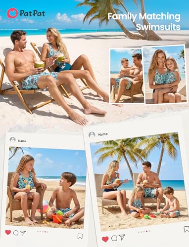 Image of PATPAT Family Matching Swimsuits Two Piece Hawaiian Tropical Beach Bikini and Swim Trunks Set Mommy and Me Bathing Suits