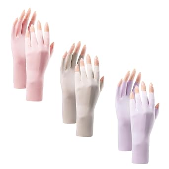 3 Pairs Women UV Sun Protection Gloves, UV Protection Gloves for Manicures, Summer Breathable Half Finger Ice Silk Gloves for Driving Riding Golf Fishing and Cycling, pink purper and off white