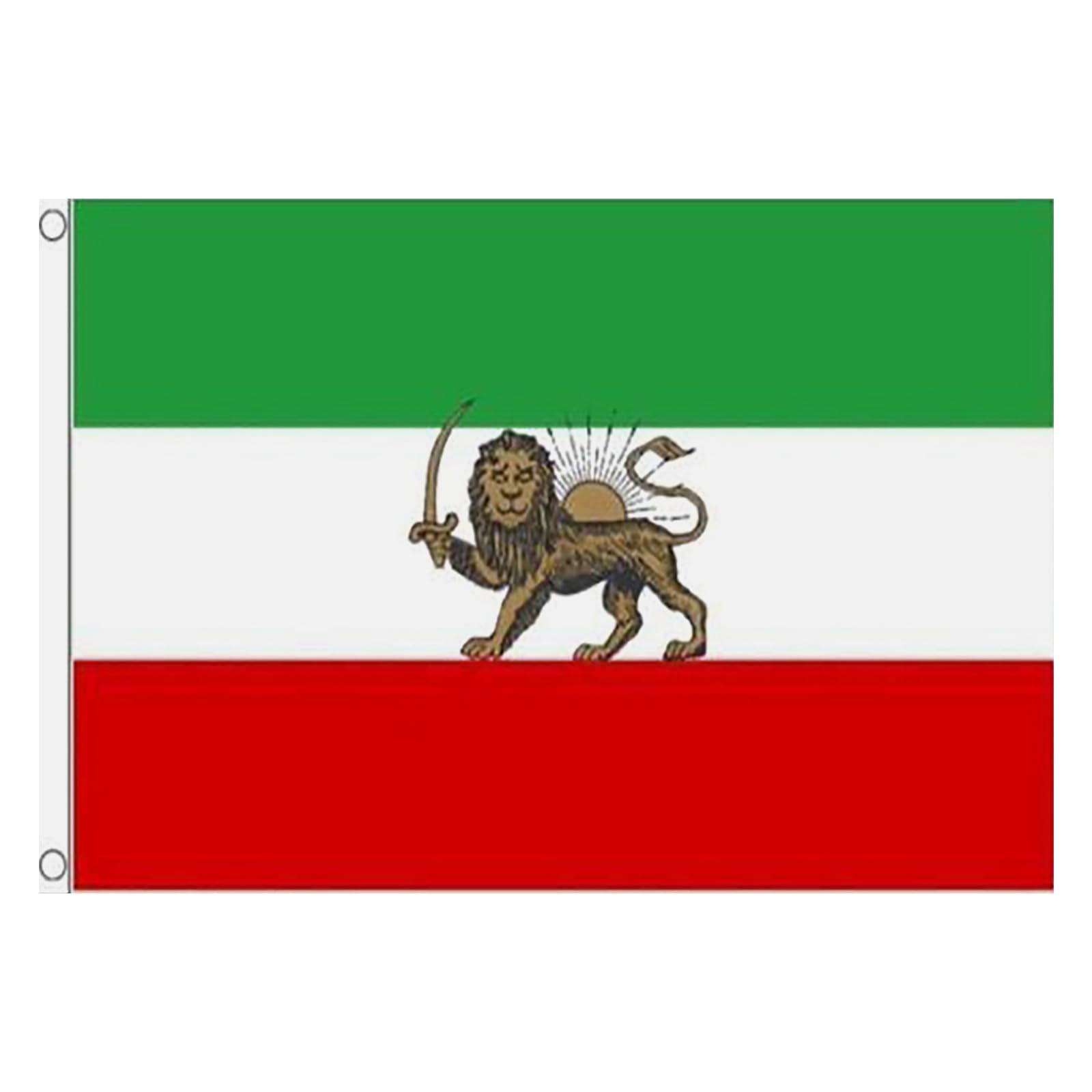 Iran Flag 3x5FT Iranian Flags Old Historic Persian Iran Flag With Lions Sun Crowns Dur-able Double Stitched And Polyester For Garden Fence Lawn Park Patio Family Gatherings 2 Brass Grommets (A&03) — image 1