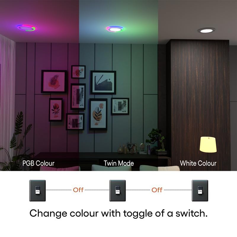 Image of Hi-Fi Chroma Multicolour Ceiling Light | Concealed LED 3 in 1 Light Modes (6+3 Watt) | Ceiling Light for Home & Office | Recessed Led Downlighter |Cut-Out:125mm|Color - White & Multicolur Pack 10