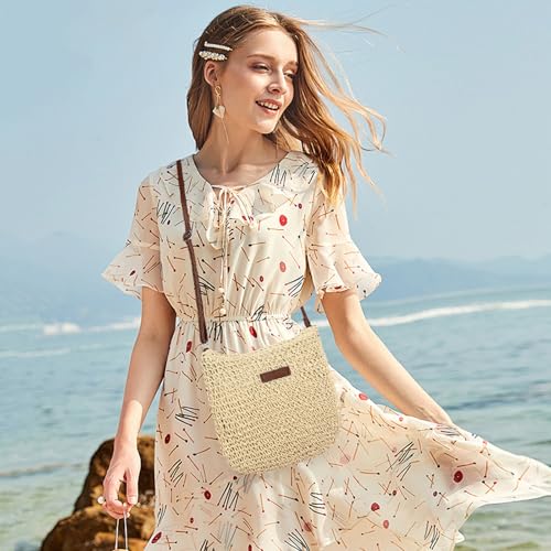 Image of RNIEGA Straw Beach Bag for Women Small Woven Crossbody Bag Summer Mesh Hollow Beachy Purse Shoulder Bag for Vacation