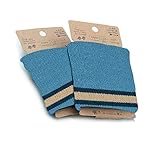 100% Algodón Tela de punto elástico, para rematar prendas, perfecta para 2 puños + 1 cinturilla, de color azul azafata con rayas color marino y tostado. Modelo 12