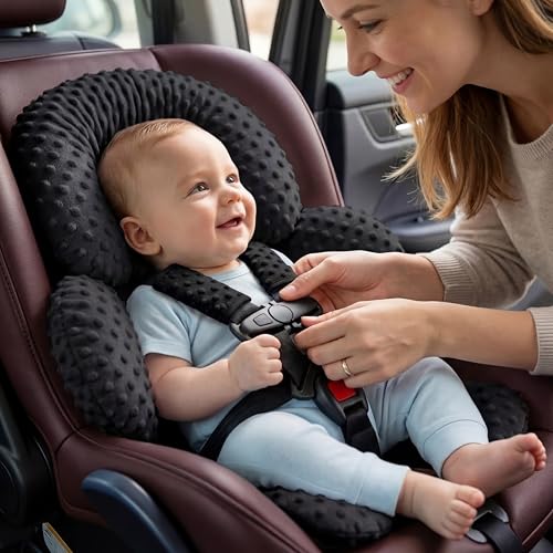 Image of Pro Goleem Infant Car Seat Insert, Baby Head Neck Body Support, Soft Minky Newborn Car Seat Strap Pads, 2-in-1 Reversible, Boys and Girls, Black