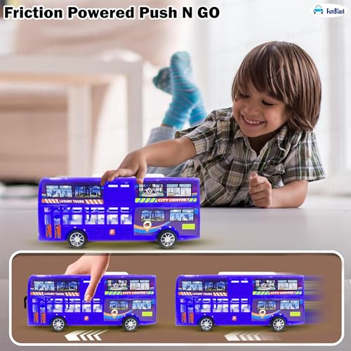 Image of FunBlast Double Decker Bus Toy for Kids - Pull Back Vehicle Toy, Push & Go Toy Bus for Boys & Girls Age 3+, Fun Birthday Gift for Kids (Blue)