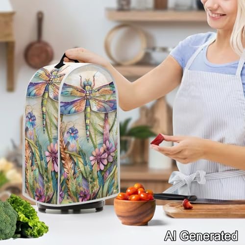 Image of Floral Dragonfly Blender Dust Cover, Anti Fingerprint Polyester Stand Mixer or Coffee Maker Appliance Protector, Machine Washable Blender Cover for Kitchen Appliance