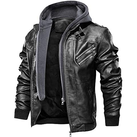 FEDTOSING Slim Fit Vintage PU Leather Jacket Motorbike Jackets Bomber Coat Soft Washed Vintage Zipped Biker Style Black L Cover