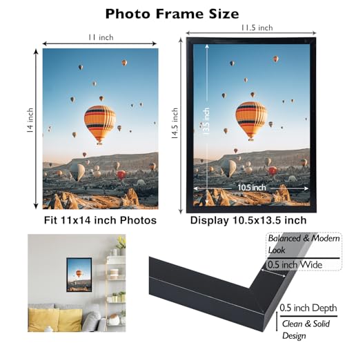 Image of JCJMY 11x14 Picture Frame Black for Wall Hanging, Wall Mounting Horizontally or Vertically, 11 x 14 Wall Gallery Poster Photo Frame with Shatter Resistant Plexiglass, Black
